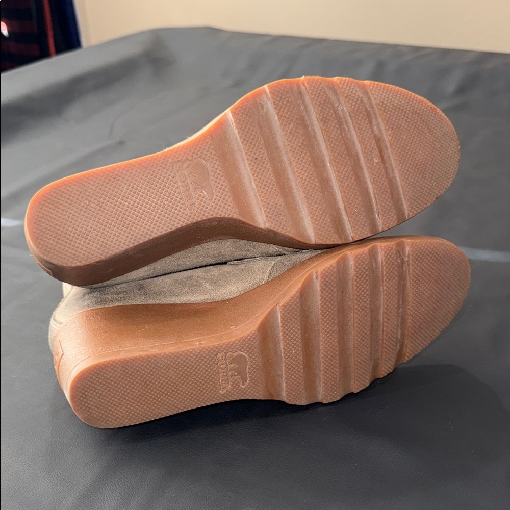 Sorel Taupe Suede Wedge Lace-Up Ankle Booties - Picture 6 of 8